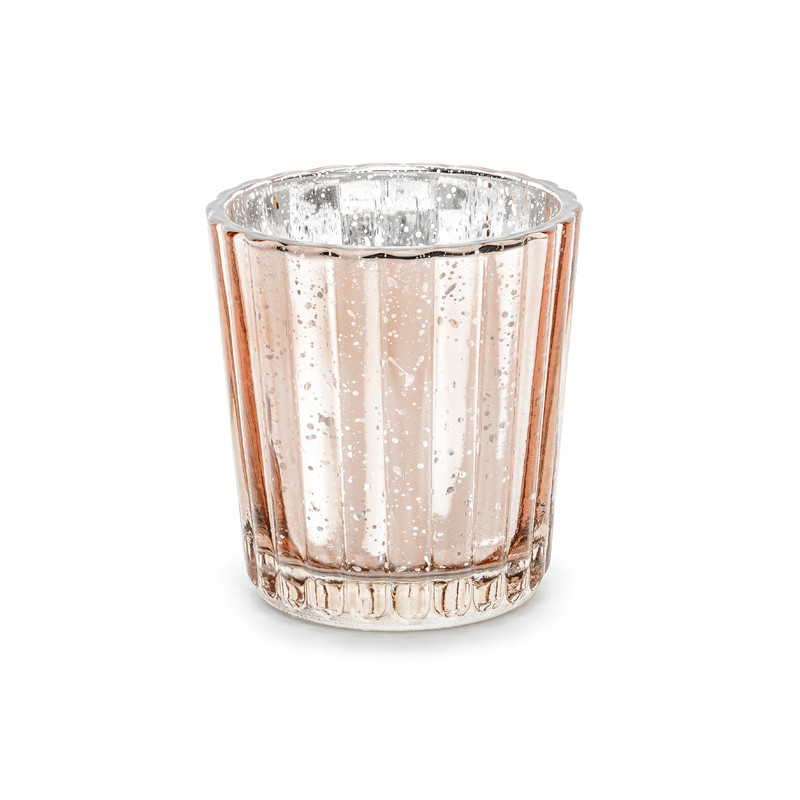 4 stk. Rosaguld Glas Lysestager, Bredde 5,5 cm, Højde 6 cm