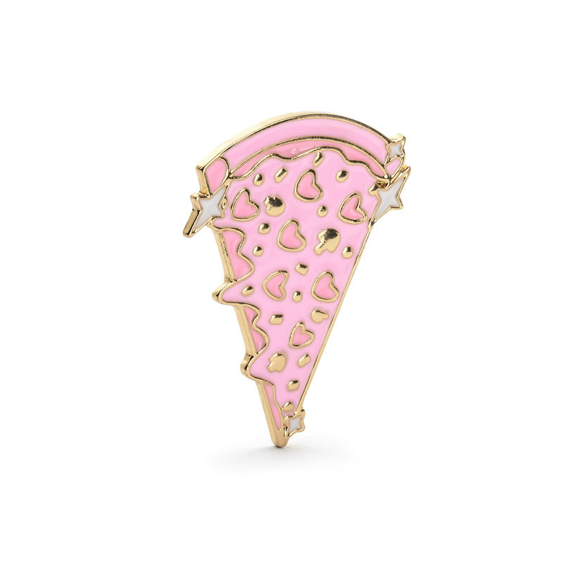 1 stk. Guldmetallisk Emalje Pizza Pin, Pink Print, 3.5x3cm