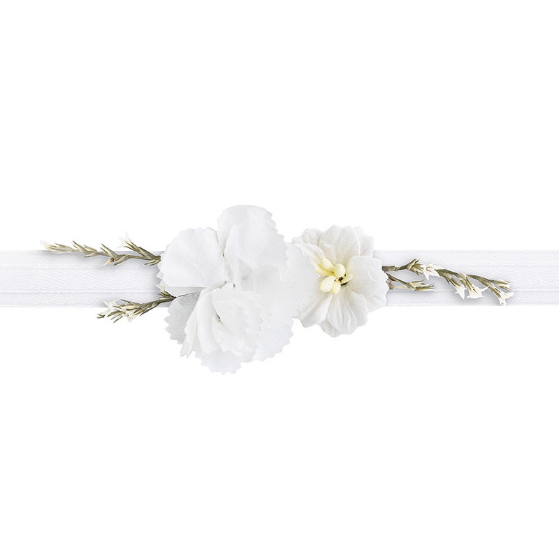 1 stk. Elegant Håndledskorsage med Hvide Blomster - Hvid Blomsterarmbånd