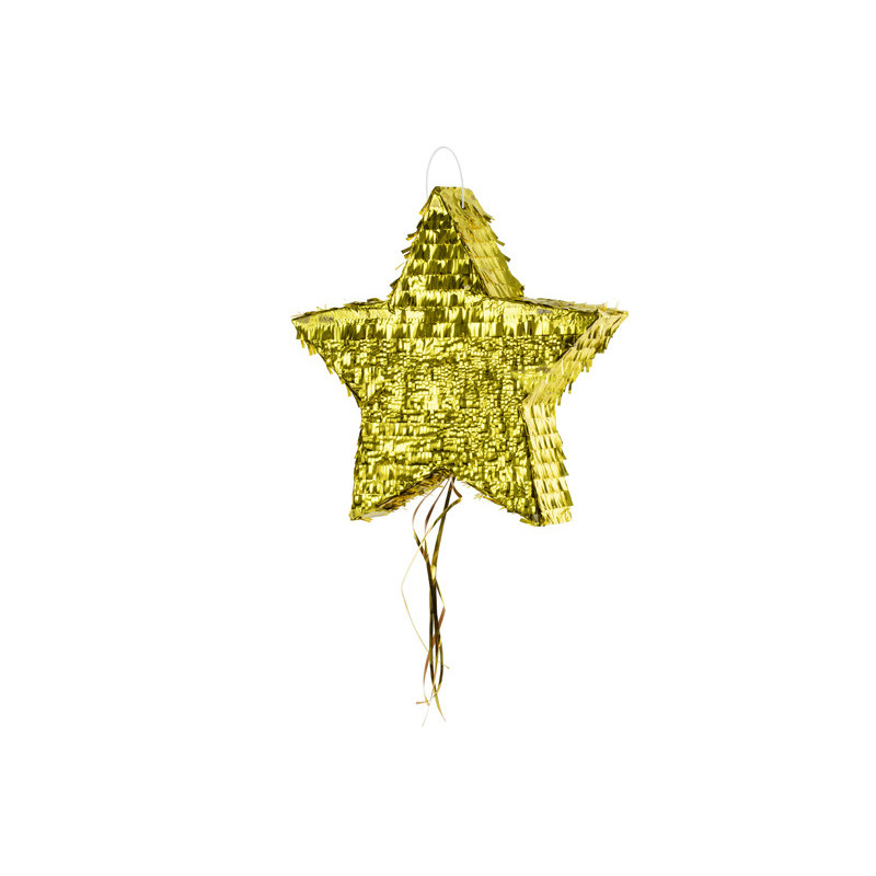 1 stk. Guld Stjerneformet Pinata, Klar til Godter, 44.5x42.5x9cm