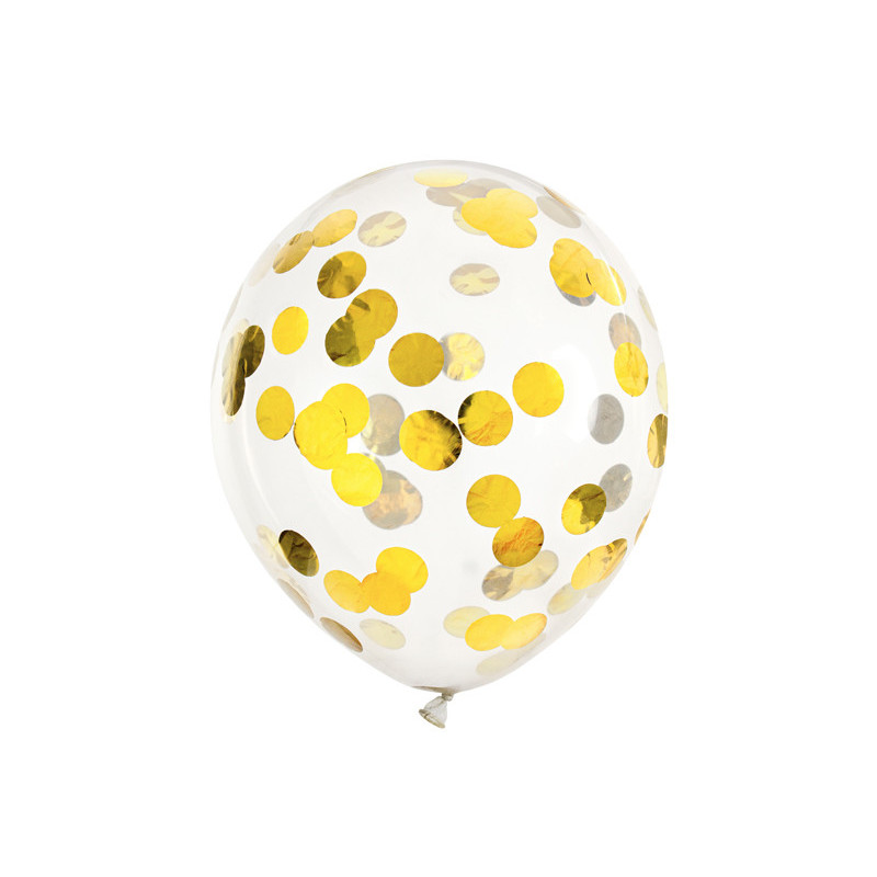 6 stk. Guld Konfetti Balloner med Cirkler, 30cm i Pakke