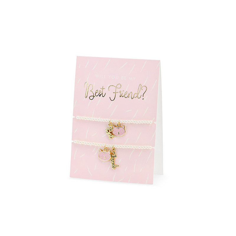 1 stk. "Vil du være min bedste ven?" Pink Kort med Venskabsarmbånd, 10.5x14.8cm