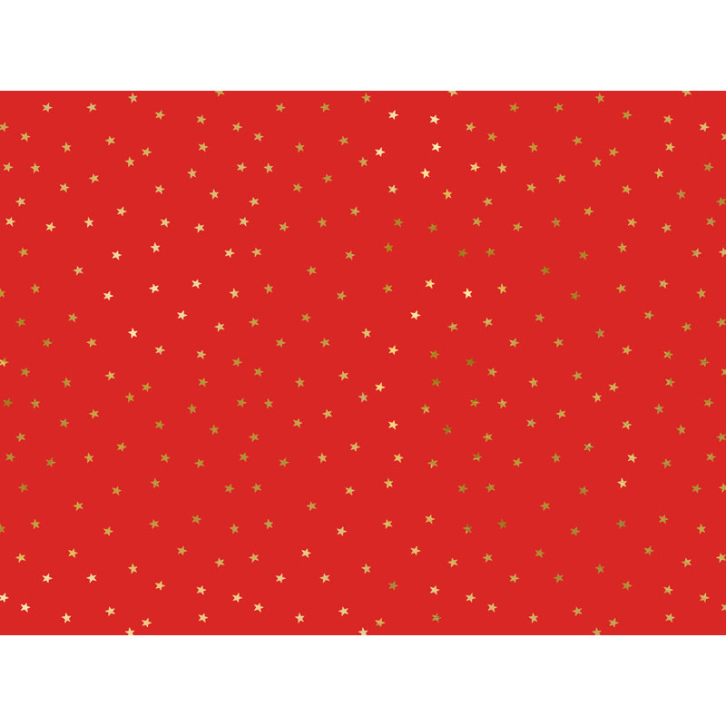 1 stk. Festligt Rød og Guld Stjernemønstret Gavepapir, 70x200cm