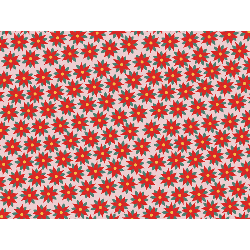 1 stk. Betlehemsstjerne Indpakningspapir i Lyserød, 70x200cm med Farverigt Print