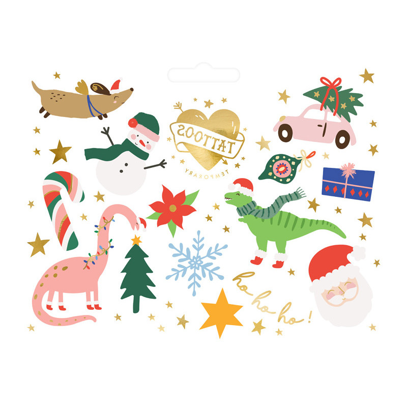 13 stk. Farverige Jule-Tatoveringer med Diverse Designs, Ho Ho Ho!