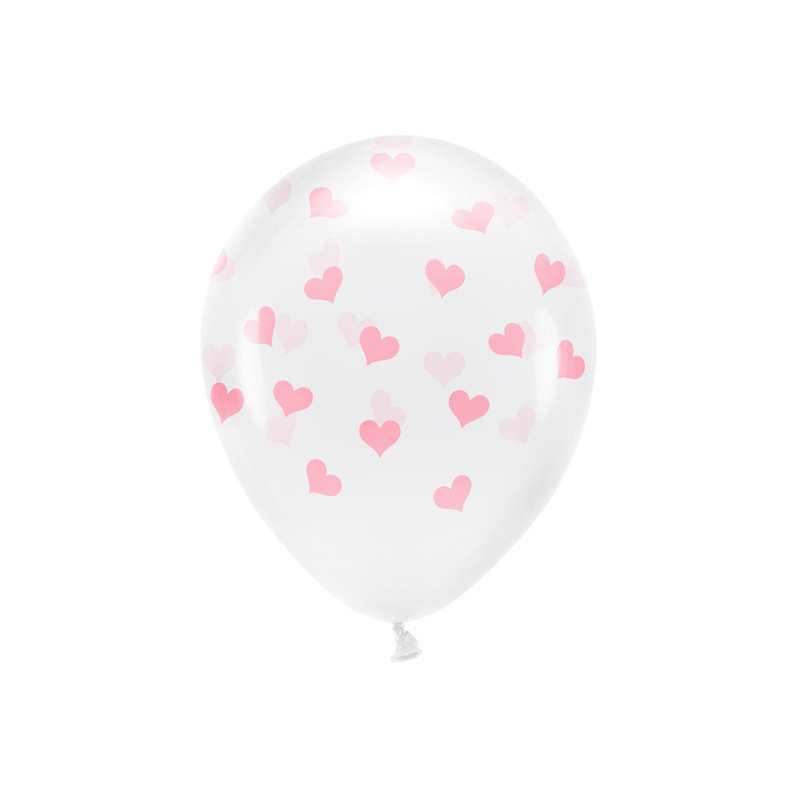 6 stk. Øko-Venlige Balloner, Pink Hjerteprint, 33 cm