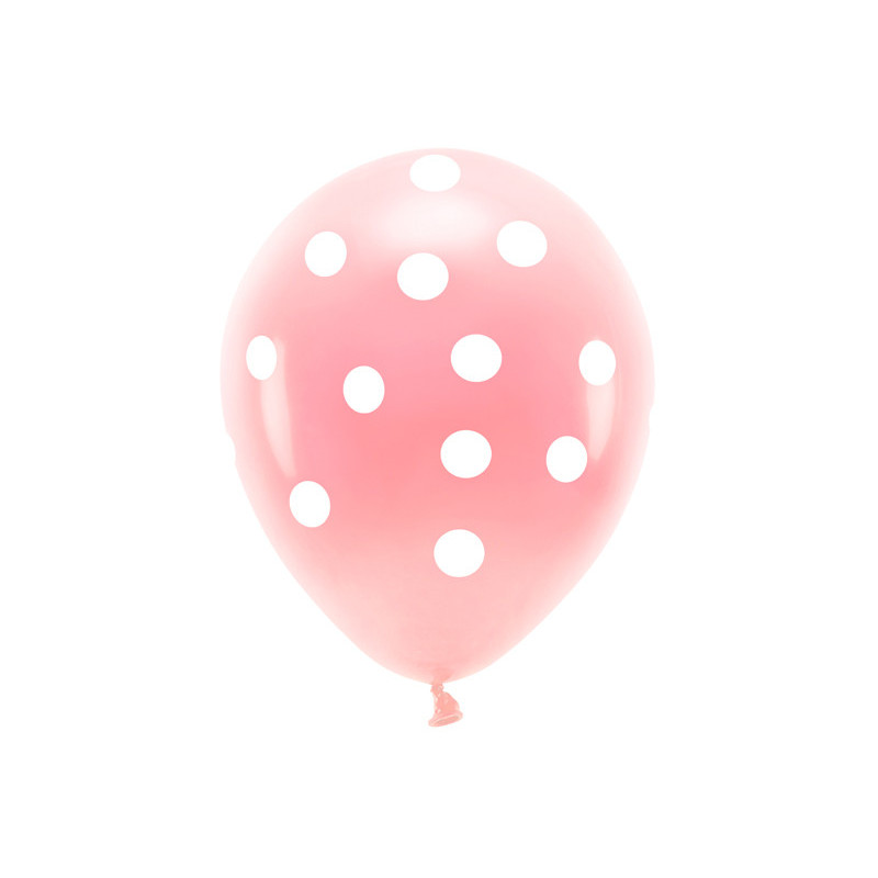 6 stk. Økologiske Pastel Balloner med Prikker, Lys Pink, 33 cm