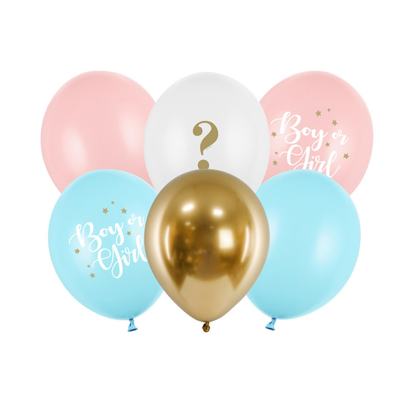 6 stk. Kønsafslørende Balloner, 30 cm, Stærke Blandede Farver