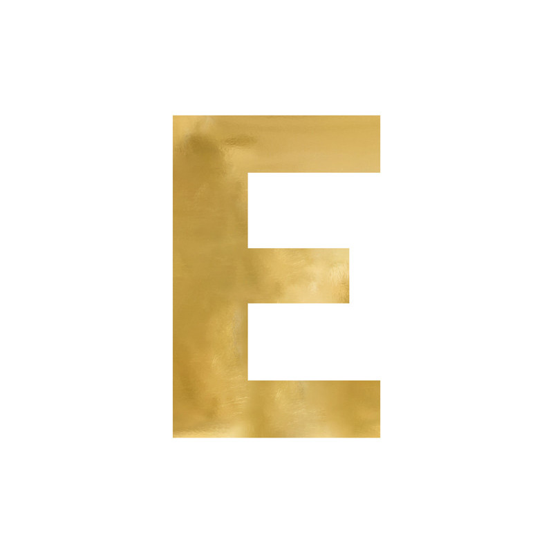 1 stk. Gylden Spejlbogstav 'E' i Slagfast Polystyren, 40x60 cm