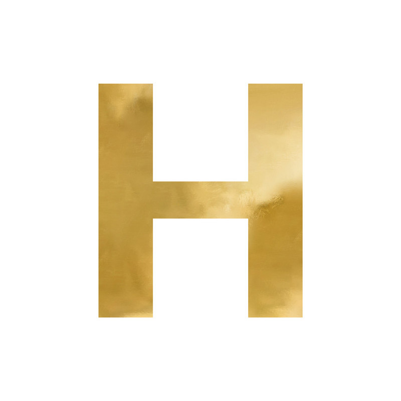 1 stk. Gylden Spejlbogstav 'H' i Højstyrke Polystyren, 53x60 cm