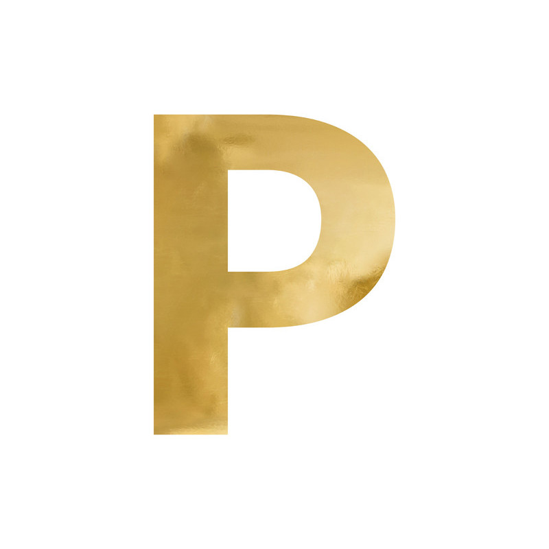 1 stk. Gylden Spejlbogstav 'P' i Høj Slagfast Polystyren, 45x60 cm