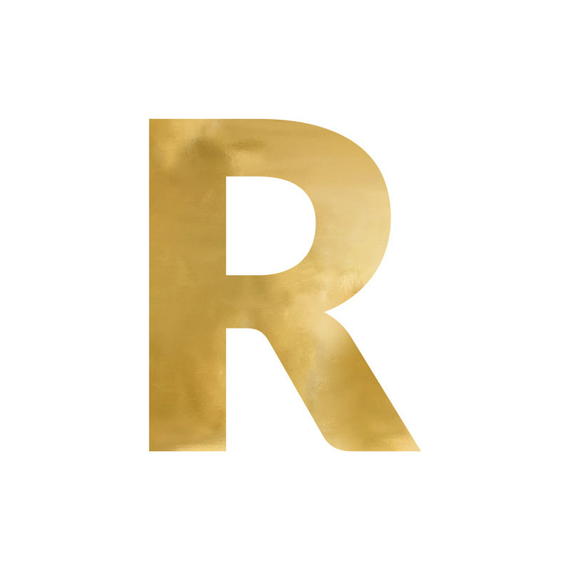 1 stk. Guld Spejlbogstav 'R' i Høj Slagfast Polystyren, 50x60 cm
