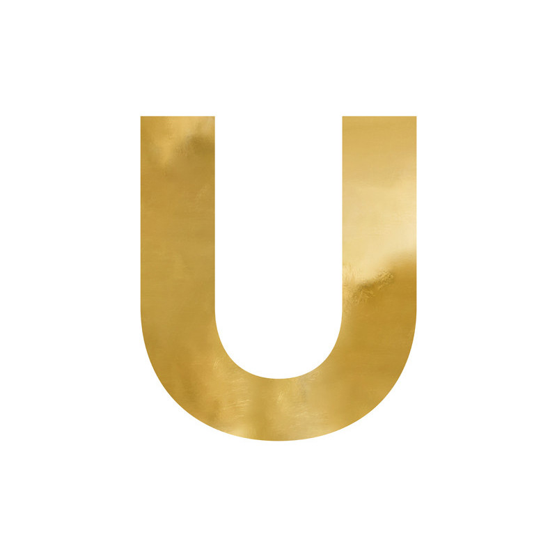 1 stk. Gylden Spejlbogstav 'U' i Slagfast Polystyren, 52x61 cm