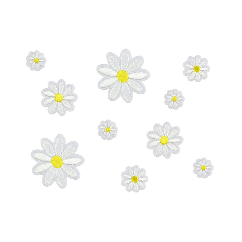10 stk. Daisy Strygemærker i Forskellige Farver og Størrelser (2x2-4.5x4.5 cm)