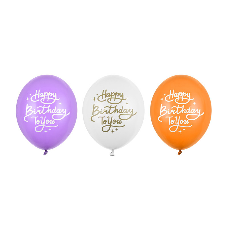 50 stk. Fødselsdagsballoner i Mix af Hvid, Mandarin og Lavendel, 30 cm