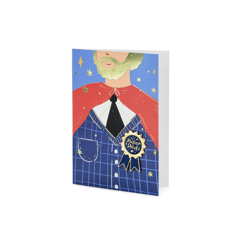 1 stk. Super Dad Emaljepin med Guldtryk og Kort, 11x15.5 cm, i Blandede Farver