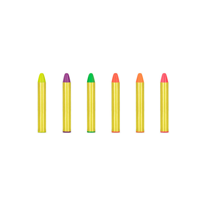 6 stk. Neon Ansigtstegnekridt i Livlige Farver: Pink, Orange, Rød, Grøn, Gul, Violet