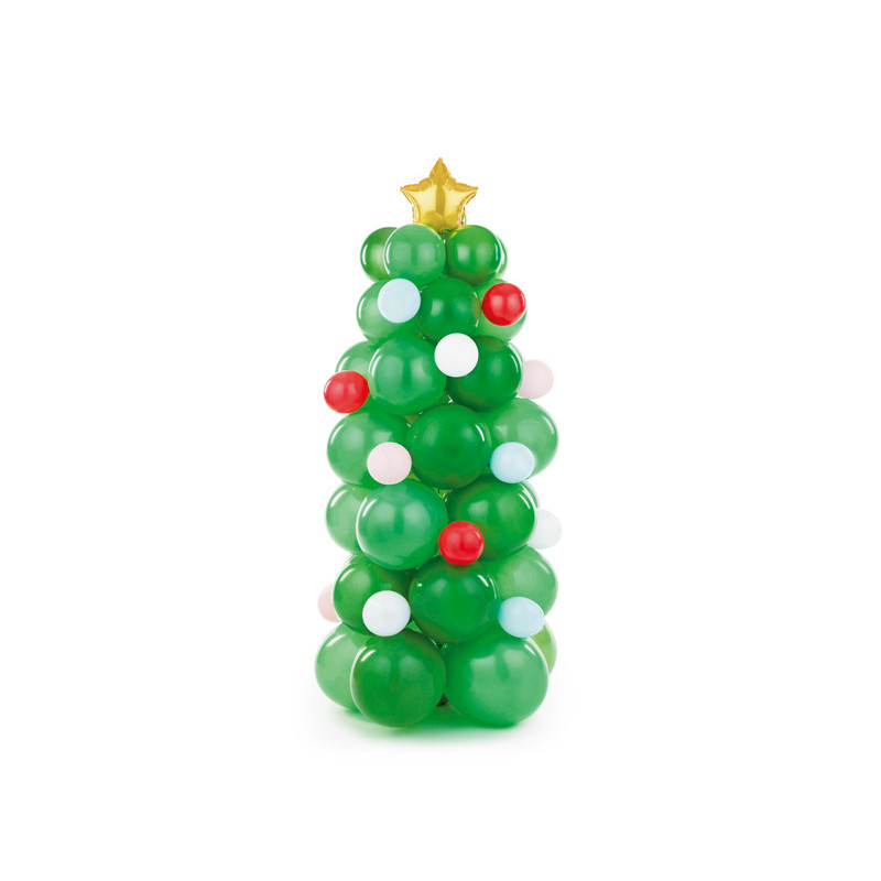 116 stk. Juletræ Ballonbuket i Blandede Farver, Mål 65x161 cm