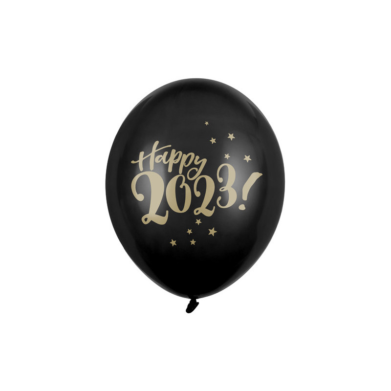 50 stk. Pastel Sorte Balloner med Guldtryk 'Glædeligt 2023!', 30cm
