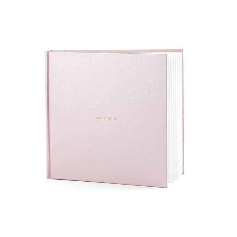 1 stk. Perlemorsrosa Gæstebog med Platin Indskrift, 20.5x20.5 cm, 60 Sider