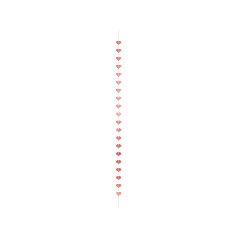 1 stk. Rosenguld Hjerteformet Guirlande i Papir, 3,5 meter lang