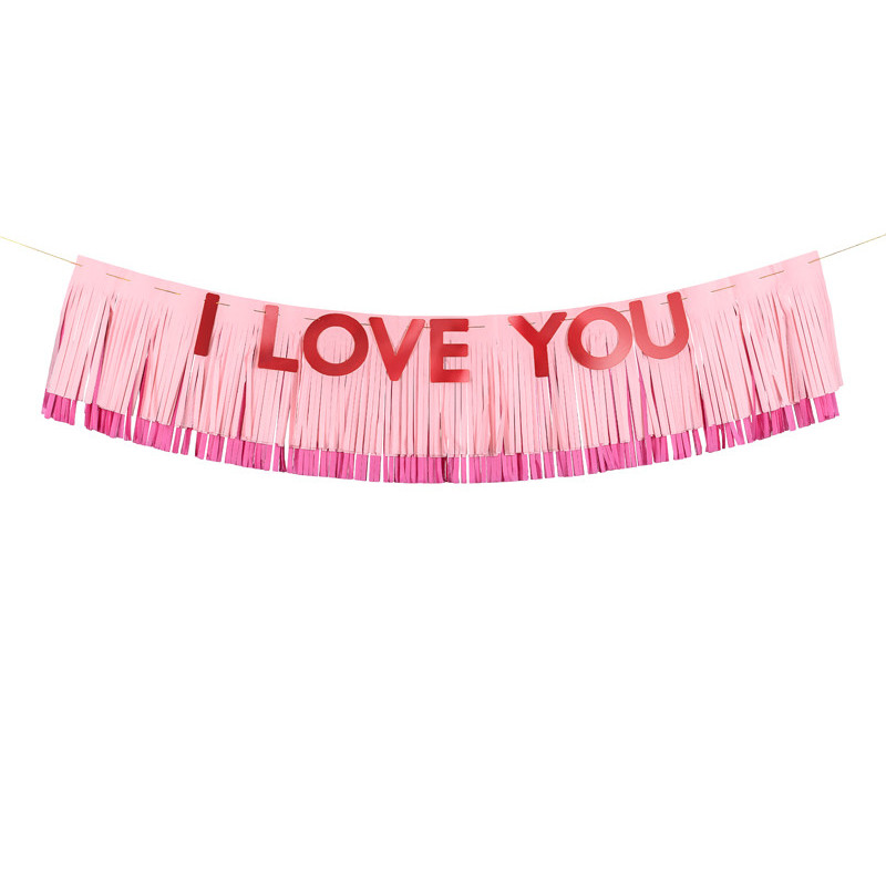 1 stk. "Jeg Elsker Dig" Banner i Pink, 150x30 cm, med Metallisk Rød Skrift