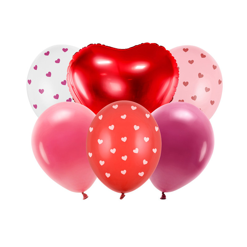 6 stk. Valentinsdag Ballonsæt i Blandede Farver og Størrelser