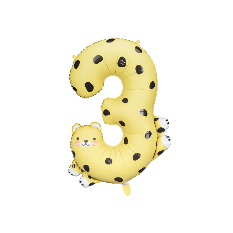 1 stk. Cheetah-Print Folieballon Nummer 3, Mixfarvet, 68x98 cm før oppustning