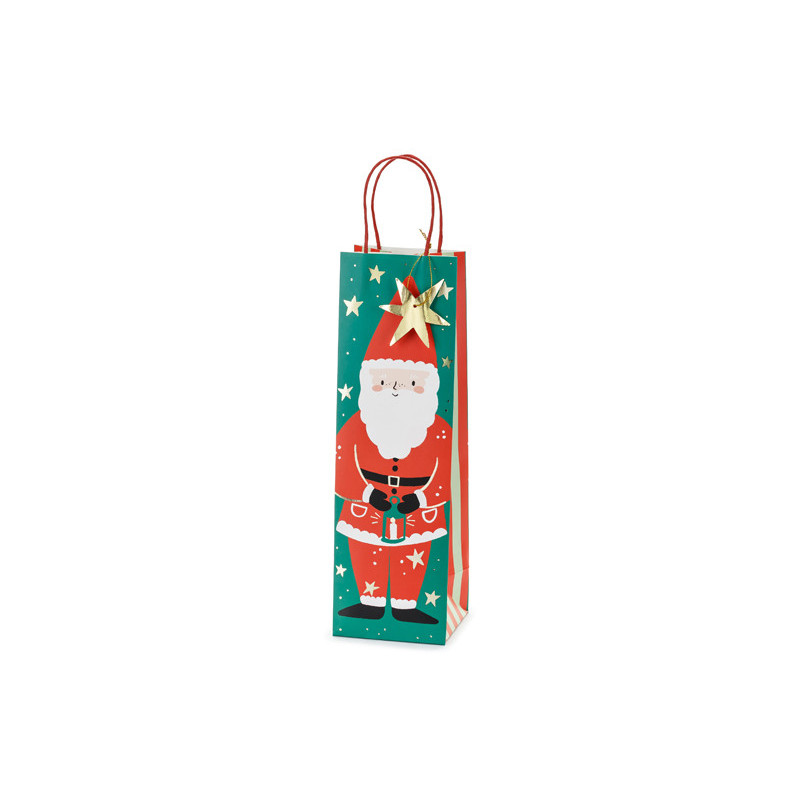 1 stk. Julemandens Farverige Gavepose med Gylden Stjernemærkat, 11x36x10 cm