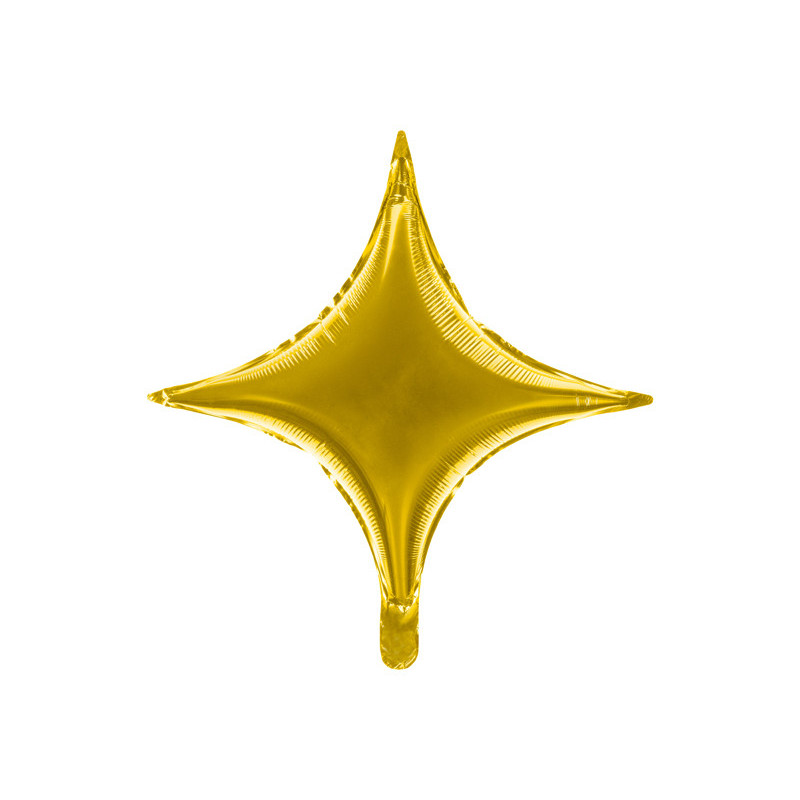 1 stk. Guld Folieballon i 4-Punkts Stjerneform, 45 cm før oppustning