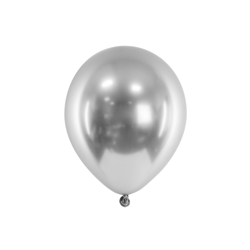5 stk. Glossy Balloner i Sølvfarve, 46 cm Diameter