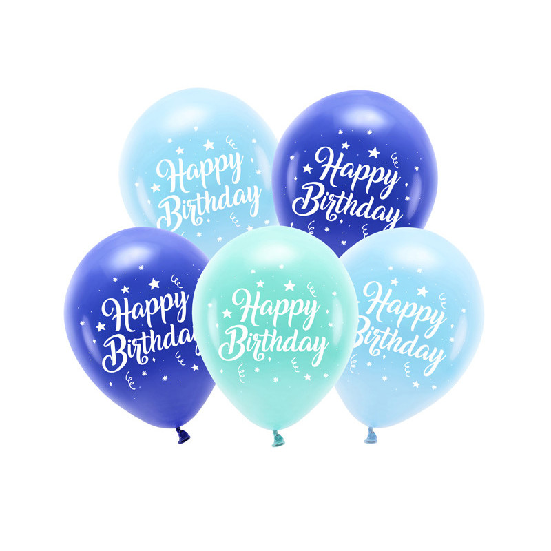 5 stk. Øko-Venlige Fødselsdagsballoner i Blå Nuancer, 26 cm
