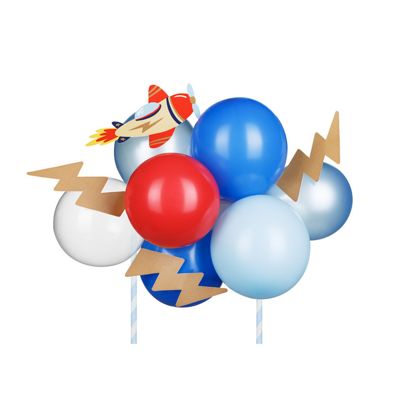 1 stk. Farverig Eventyrlig Luftballon-Flyvemaskine Kagepynt, 29 cm