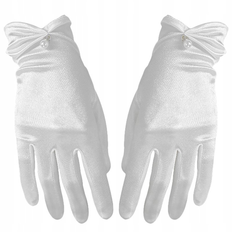 Elegante Satin Bryllups og konfirmandinde handsker: - Hvide med perle 23 cm