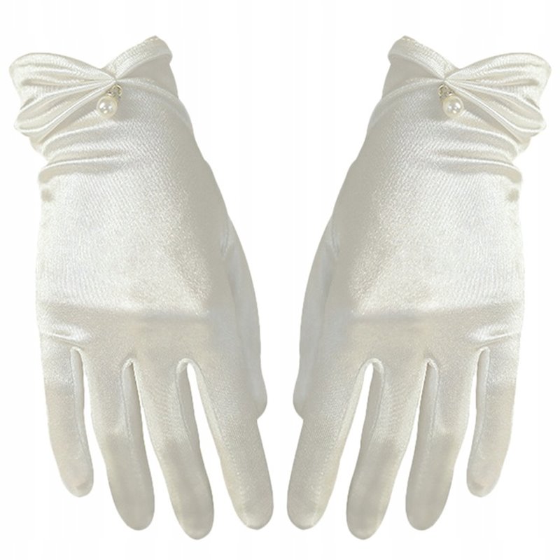 Elegante Satin Bryllups og konfirmandinde handsker: - Creme med perle 23 cm