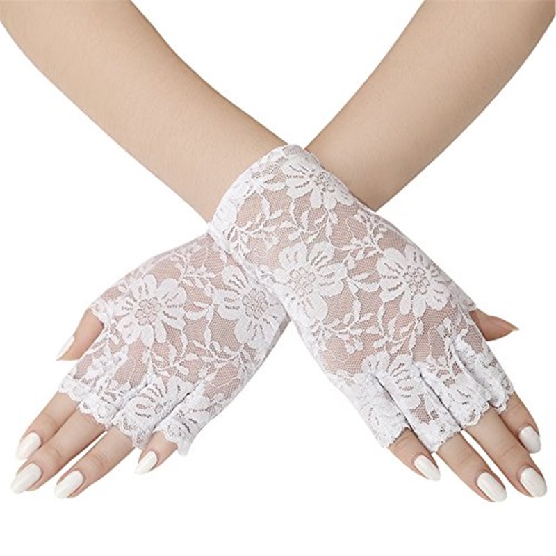 Elegante damehandsker fingerløse handsker: - Hvide 23 cm