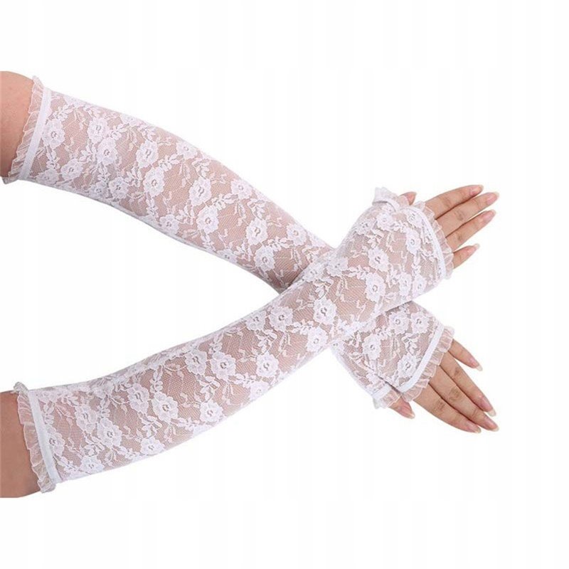 Elegante damehandsker fingerløse handsker: - Hvide 37 cm Elegante damehandsker fingerløse handsker: - Hvide 37 cm