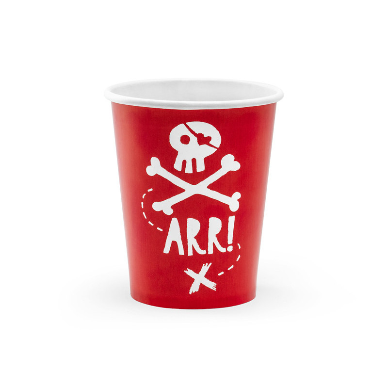 6 stk. Røde Piratfest Papkrus, 220ml, EU-mærket