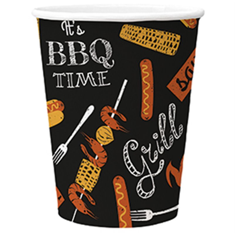 8 stk Papkrus 250 ml - Festlige Papkrus med BBQ Party motiver - Perfekte til Grill party