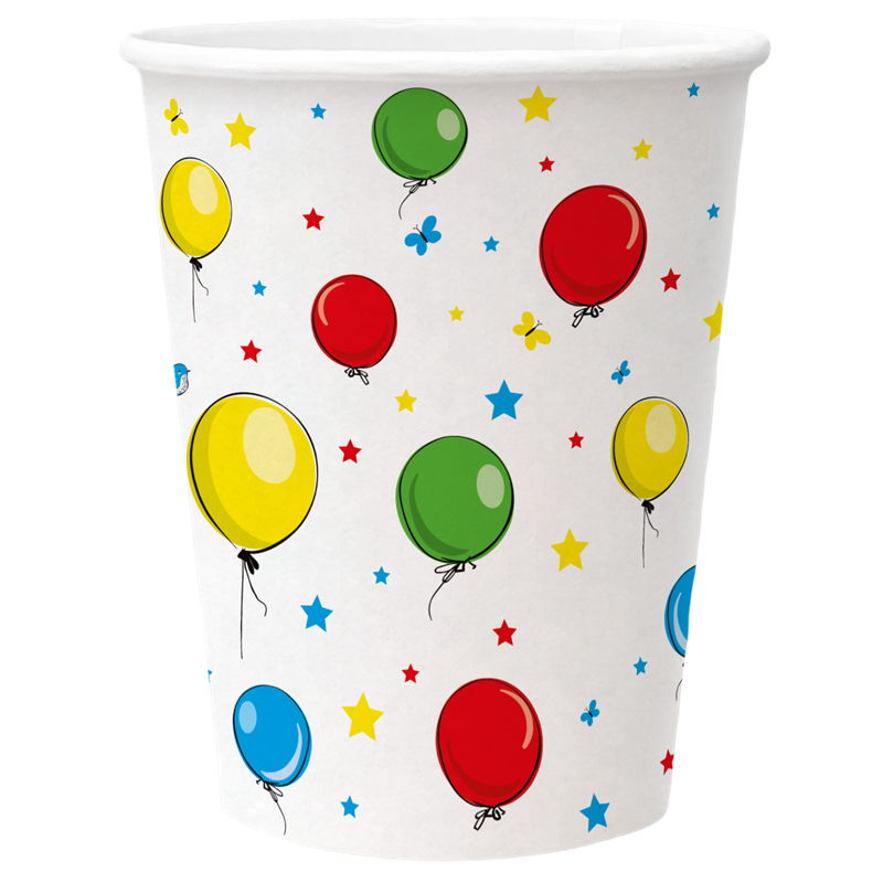 8 stk Papkrus 250 ml - Plastik fri Papkrus Happy Birthday - Perfekt til børnefødselsdagsfest