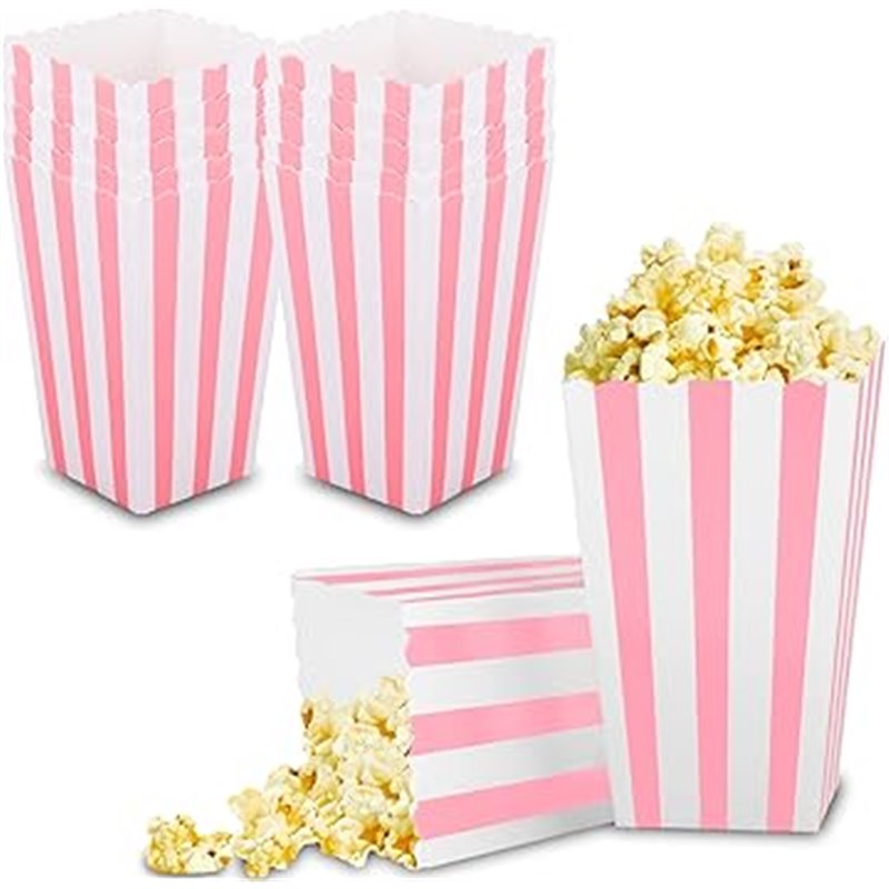 5 stk Popcornbokse i pink og hvid Klassisk Design - Tilføj Ekstra Feststemning til Din Næste Begivenhed