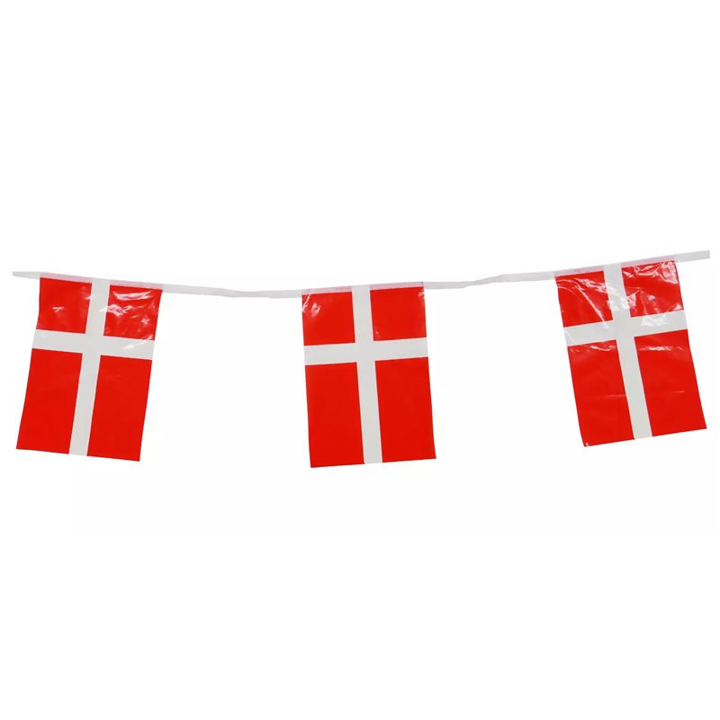 4 meter Flagguirlande Danmark -  12 plastikflag - Kan bruges i regnvejr