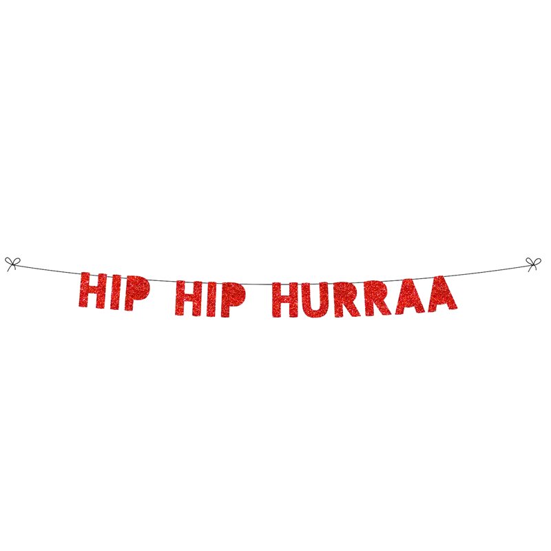 Rød Hip Hip Hurra Guirlande -  banner - 3 meter i rød glimmer