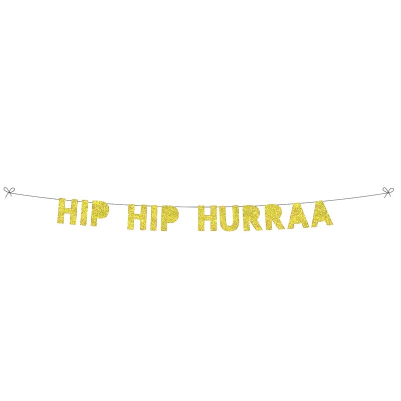  Guld Hip Hip Hurra Guirlande -  banner - 3 meter i guld glimmer