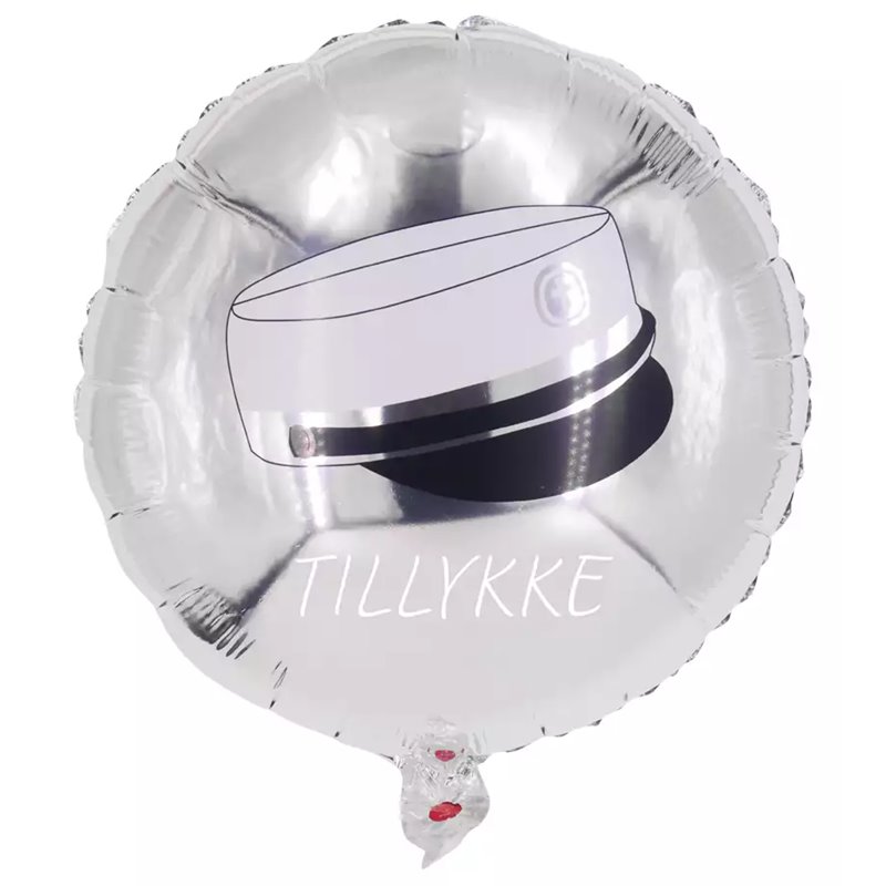 1 stk Tillykke Student Folieballon, 44 cm - Sølv ballon med hue