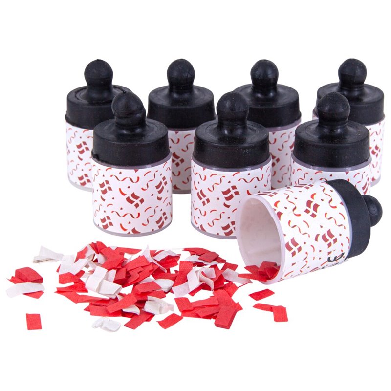 8 Stk Party Poppers med Dannebrog - rød og hvid konfetti (til børn)