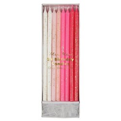 24 stk Kagelys Meri Meri Pink - Hvid med glitter Stearinlys