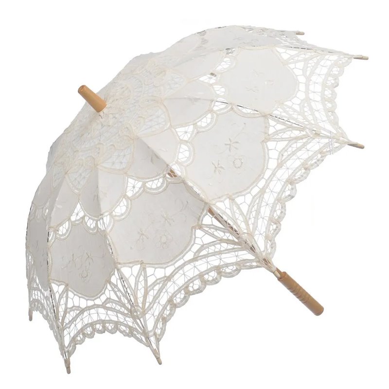 1 stk. Håndlavet paraply lavet i Creme bomuld med blonder - Perfekt til bryllup, ikke regntæt