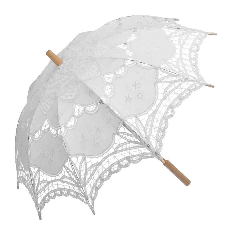 1 stk. Håndlavet paraply lavet i Hvid bomuld med blonder - Perfekt til bryllup, ikke regntæt
