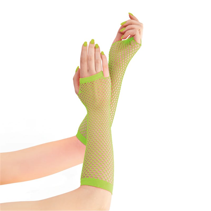 1 sæt Neongrønne Fingerløse Nethandsker albue handsker 24 cm